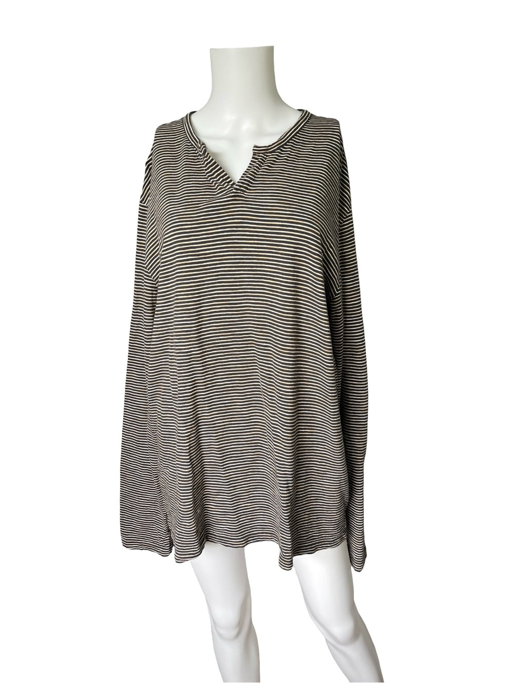 Vince Cotton Long Sleeve T-shirt Stripes Brown Black Pullover Mens Size XL